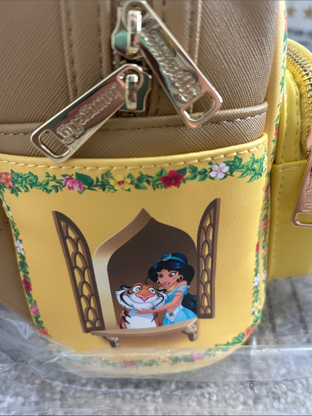 Interactive Loungefly Yellow Backpack with Disney Princess Windows - Picture 7 of 8
